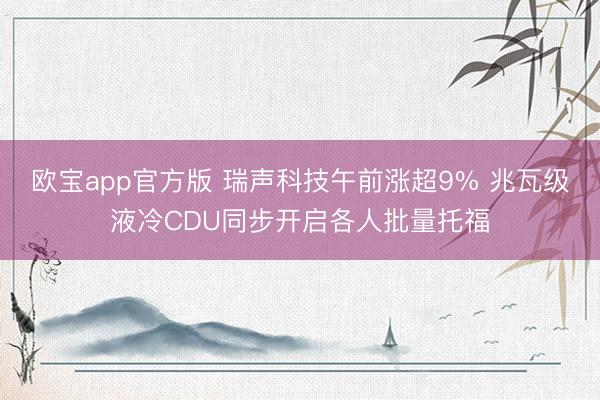 欧宝app官方版 瑞声科技午前涨超9% 兆瓦级液冷CDU同步开启各人批量托福