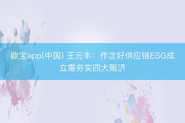 欧宝app(中国) 王元丰：作念好供应链ESG成立需夯实四大赈济