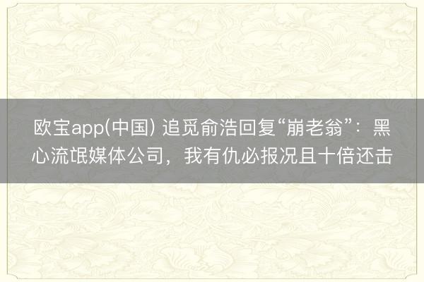 欧宝app(中国) 追觅俞浩回复“崩老翁”：黑心流氓媒体公司，我有仇必报况且十倍还击