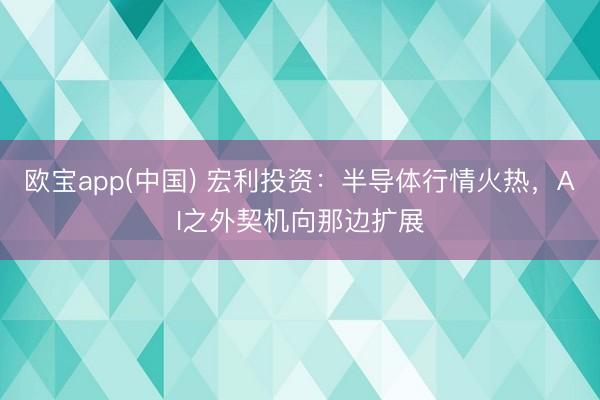 欧宝app(中国) 宏利投资：半导体行情火热，AI之外契机向那边扩展