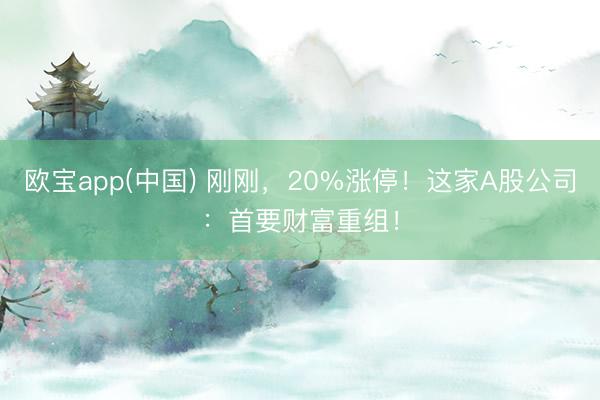欧宝app(中国) 刚刚，20%涨停！这家A股公司：首要财富重组！