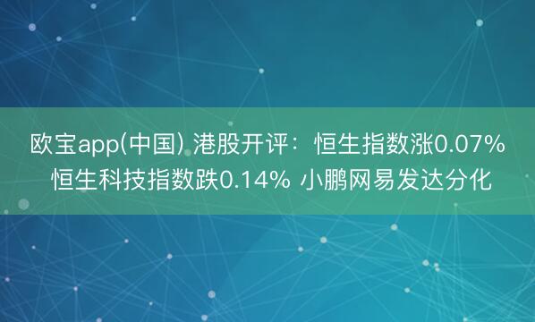 欧宝app(中国) 港股开评：恒生指数涨0.07% 恒生科技指数跌0.14% 小鹏网易发达分化