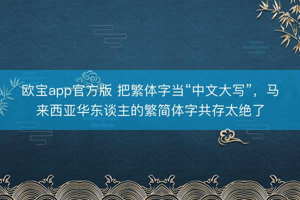 欧宝app官方版 把繁体字当“中文大写”，马来西亚华东谈主的繁简体字共存太绝了
