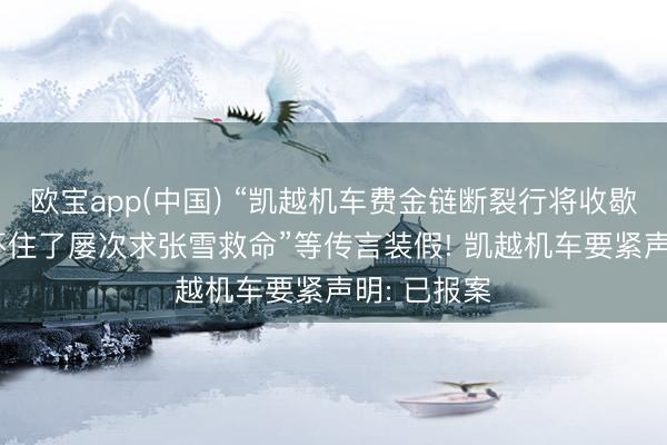 欧宝app(中国) “凯越机车费金链断裂行将收歇”“凯越撑不住了屡次求张雪救命”等传言装假! 凯越机车要紧声明: 已报案